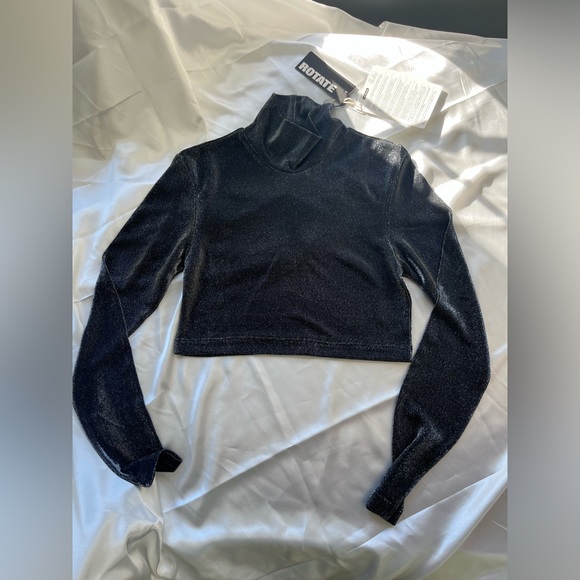 ROTATE BIRGER CHRISTENSEN cropped metallic stretch-jersey turtleneck top - Picture 5 of 6